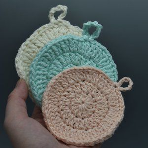 Hand Crafted Crochet Reusable Cotton Face Rounds Set of Three
